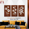 3D Floral Wall Art Set 3 Pcs MDF Brown