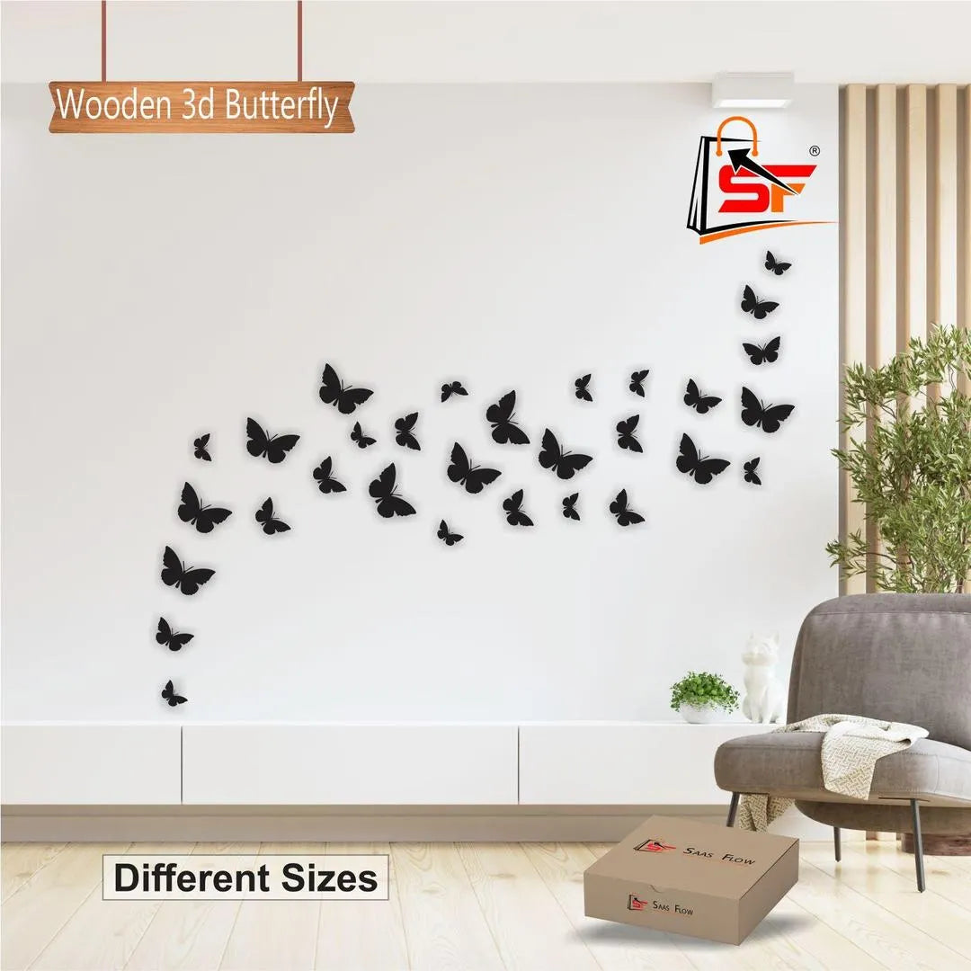 Wooden 3D Butterfly Wall Decor Black