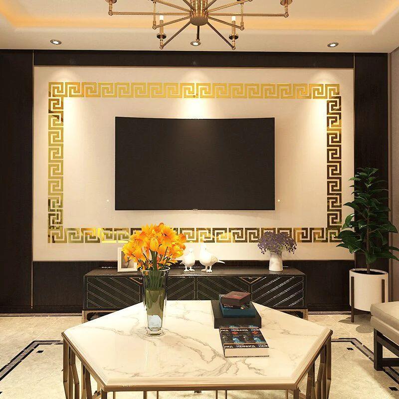 Golden Greek Key Wall Mirror for Living Room & Office